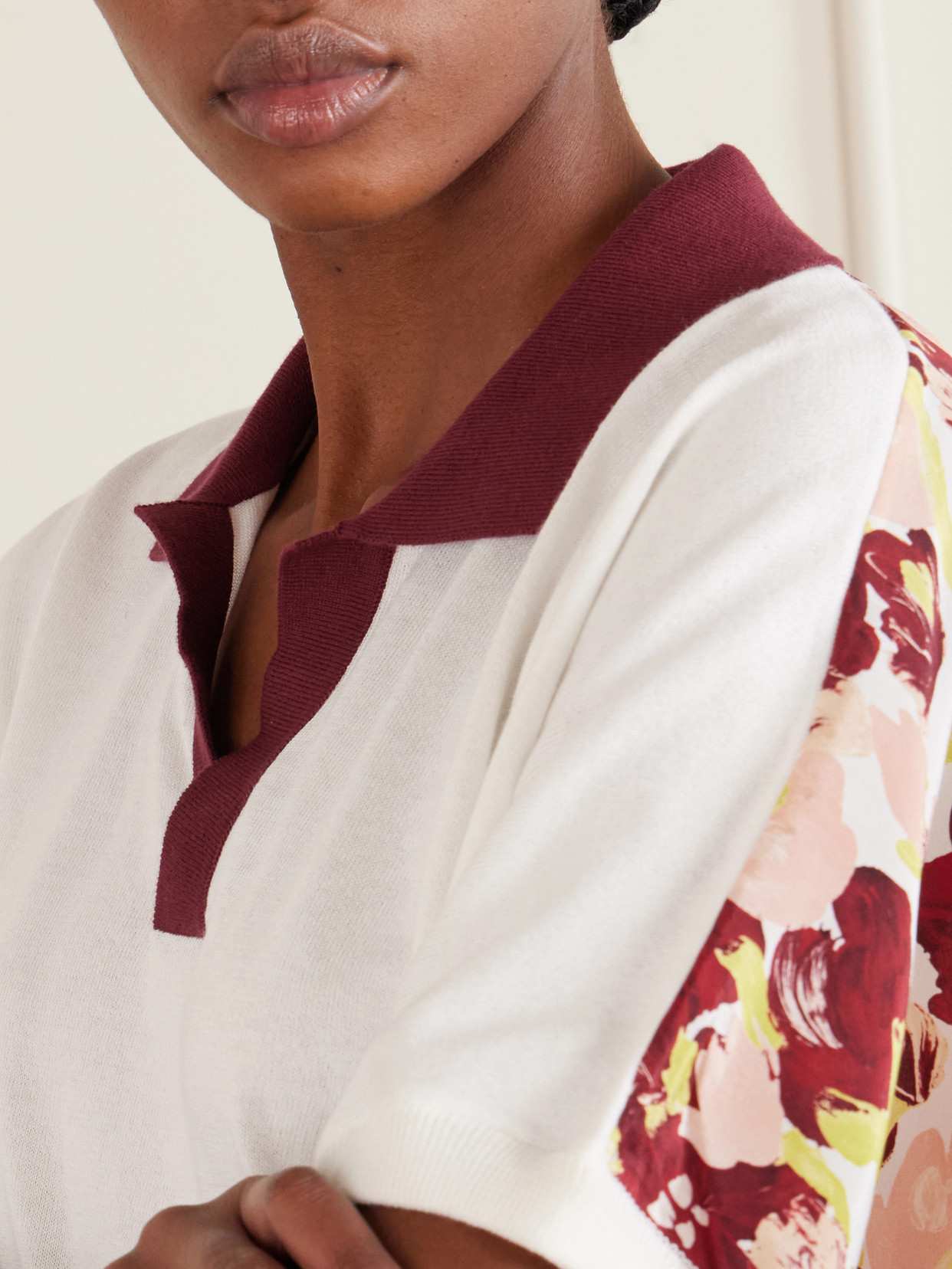 Floral-Printed Silk And Cotton-Blend Polo Sweater