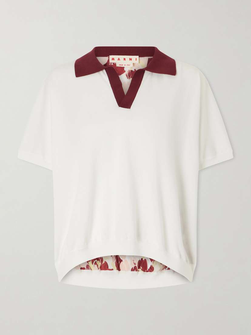 Marni Floral-printed Silk And Cotton-blend Polo Sweater
