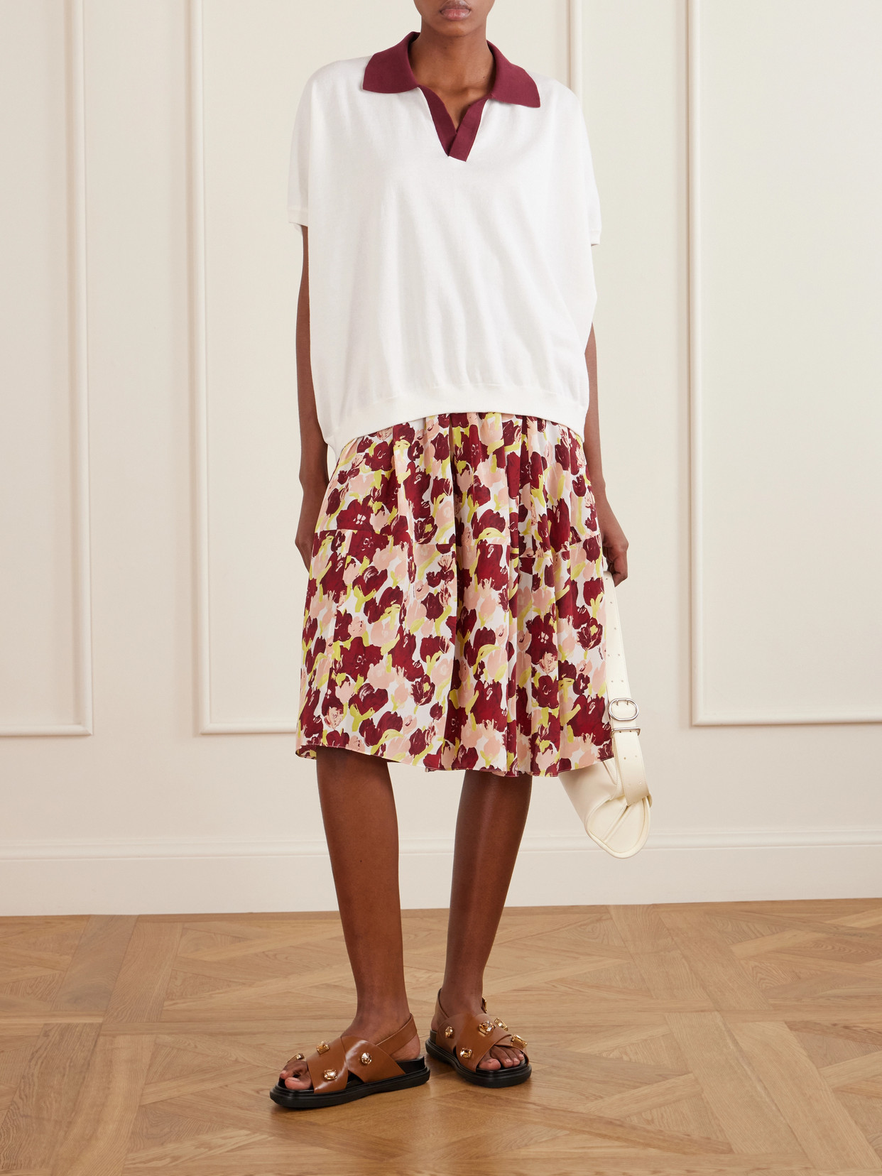 Floral-Printed Silk And Cotton-Blend Polo Sweater