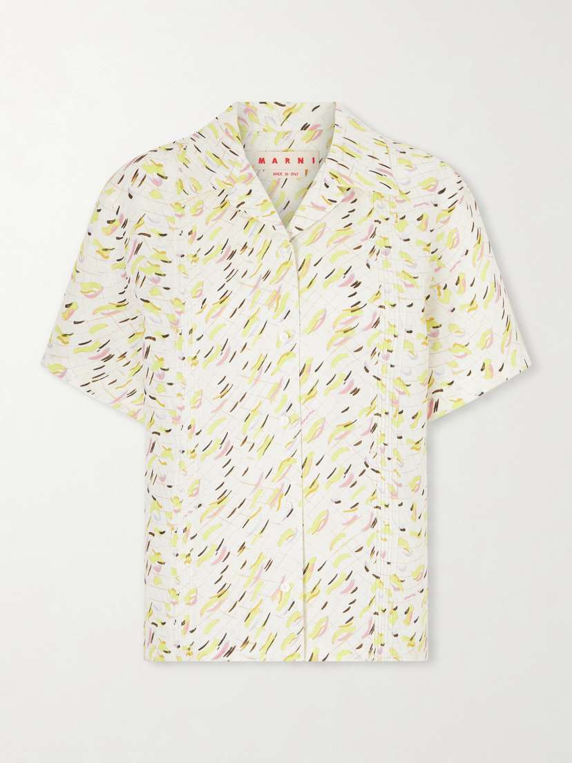 Marni Pintucked Printed Linen Shirt