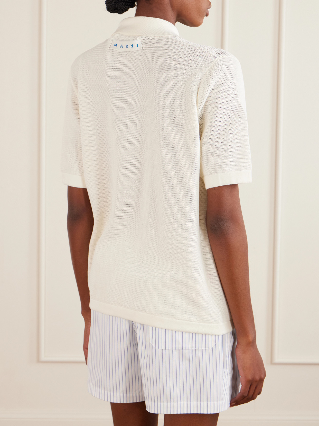 Intarsia Open-Knit Cotton Polo