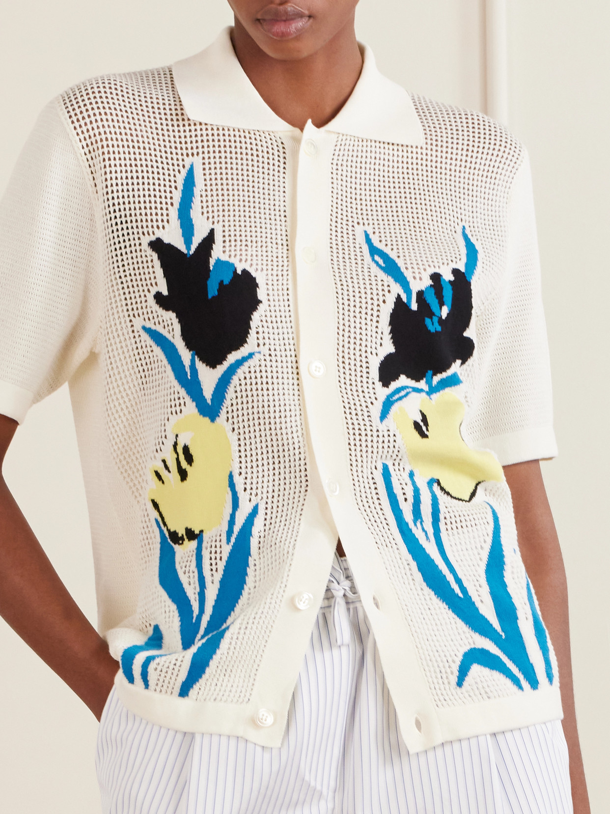 Intarsia Open-Knit Cotton Polo