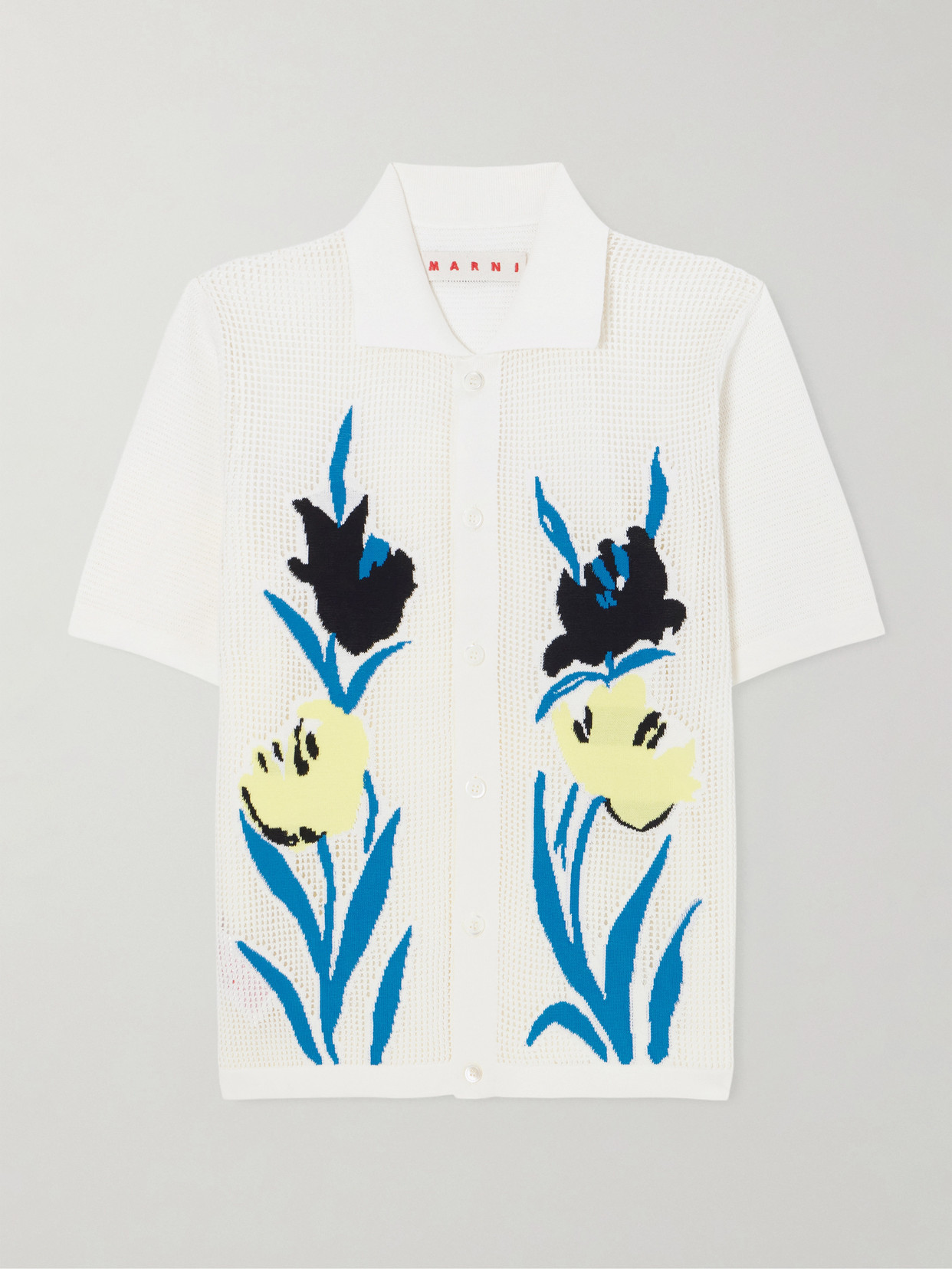 Intarsia Open-Knit Cotton Polo