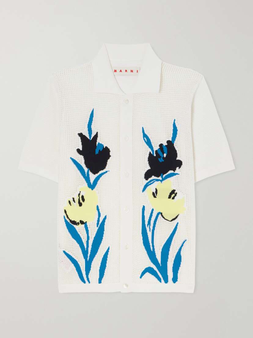 Marni Intarsia Open-knit Cotton Polo Shirt