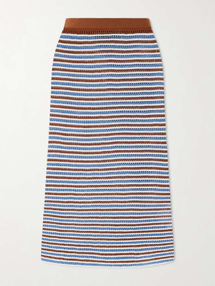 Marni Striped Open-knit Cotton Midi Skirt
