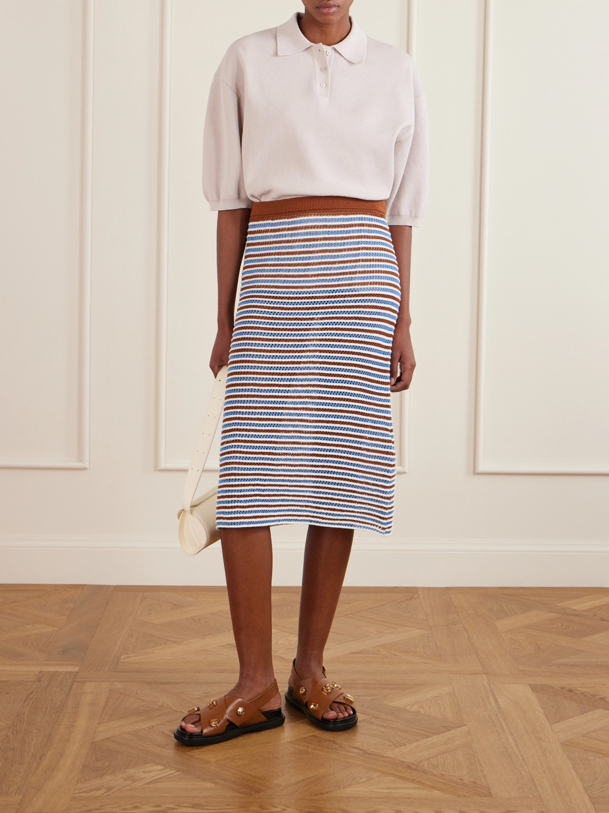 Striped Open-Knit Cotton Midi