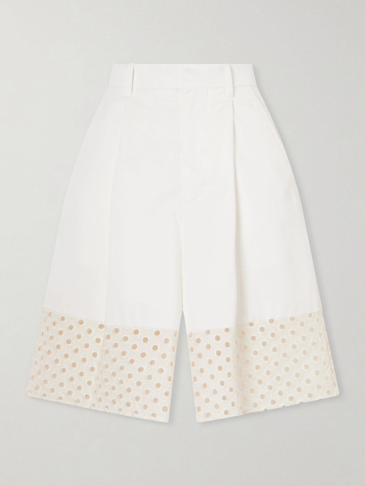 Marni Broderie Anglaise-trimmed Cotton-gabardine Shorts In White