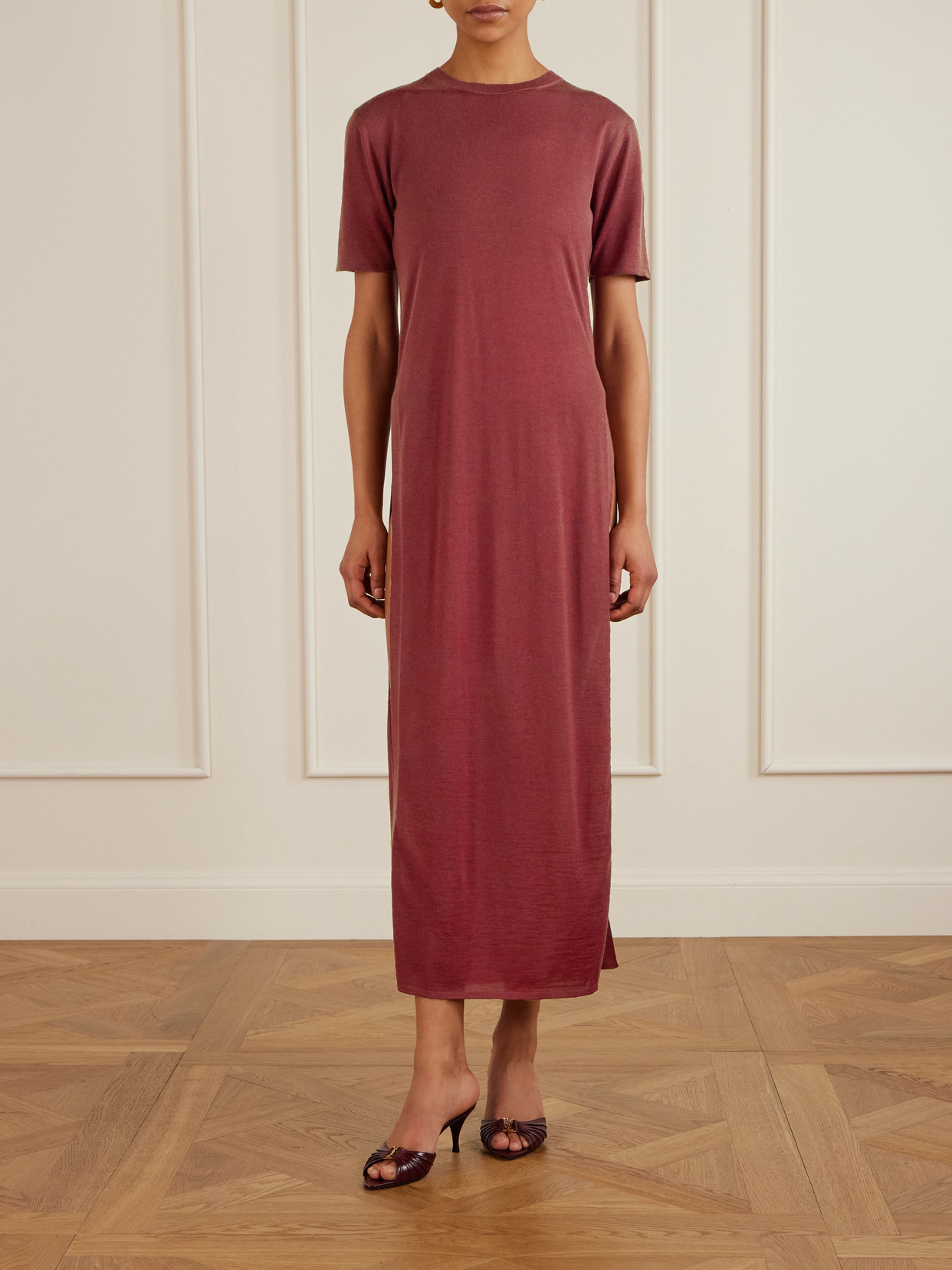 Saint Laurent Wool Maxi Dress In Red
