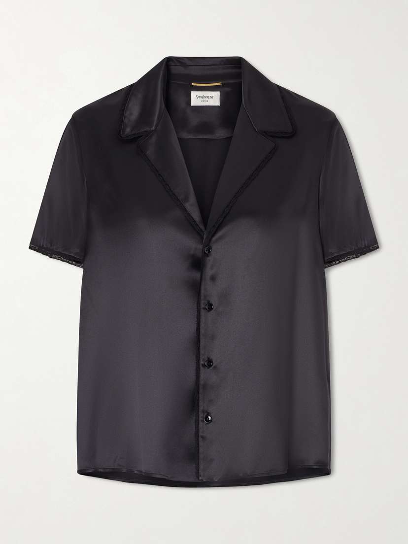 Saint Laurent Lace-trimmed Silk-satin Shirt