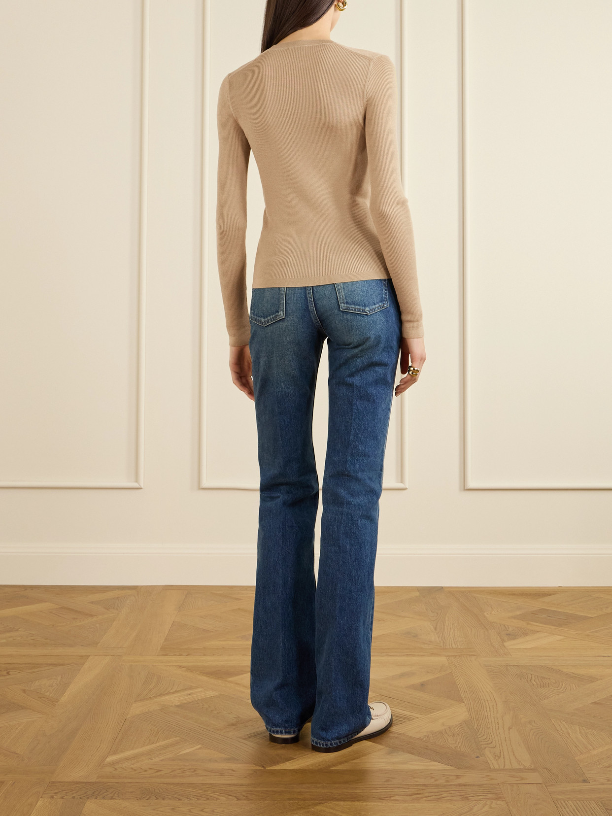 Saint Laurent Ribbed-knit Wool, Cashmere And Silk-blend Top In Brown