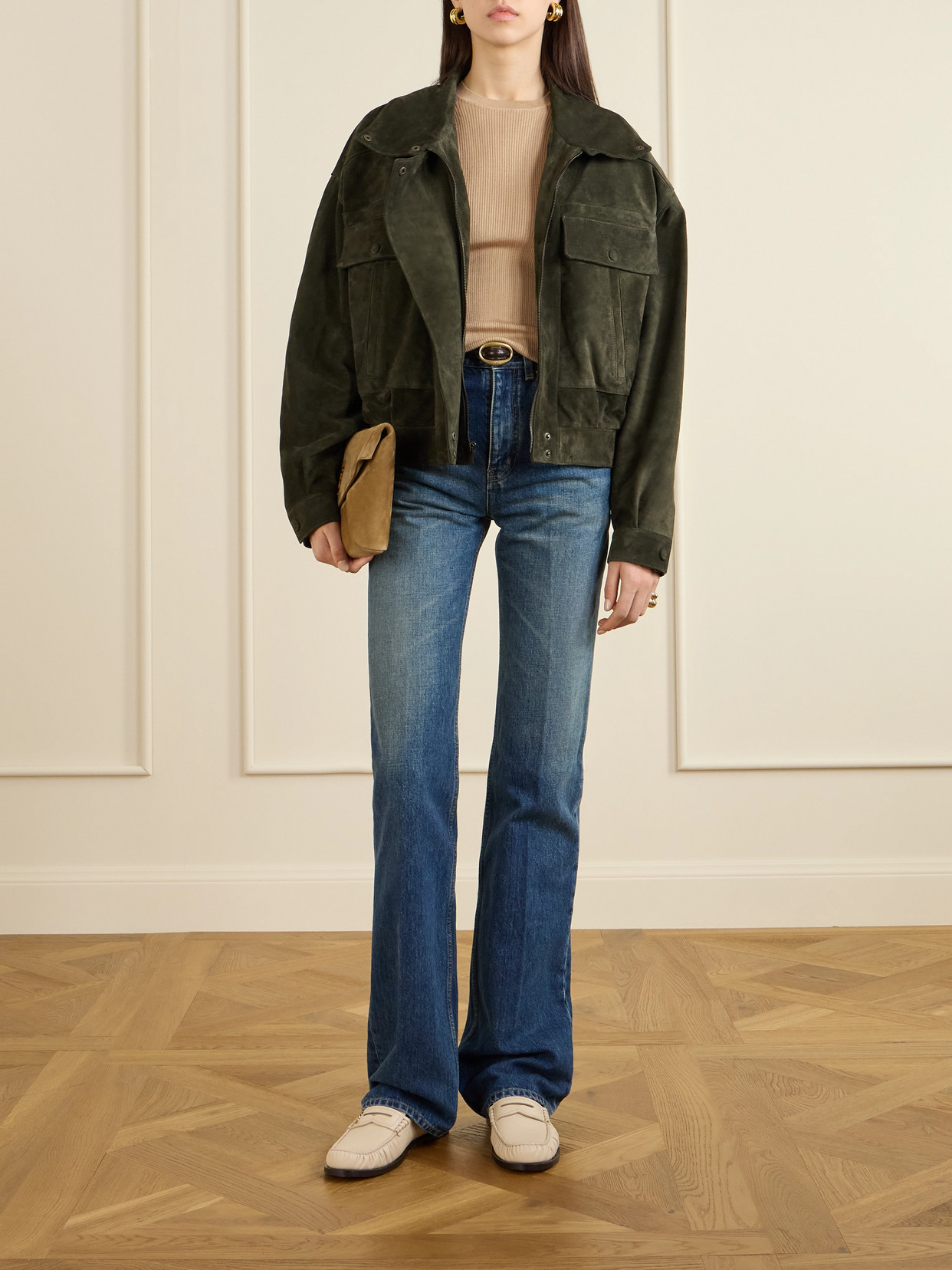 Saint Laurent Ribbed-knit Wool, Cashmere And Silk-blend Top In Brown