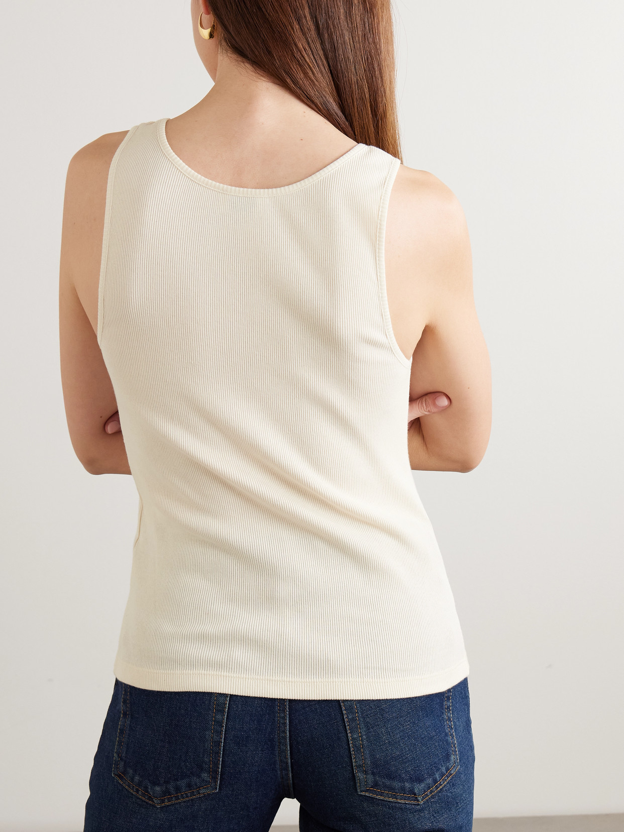 Saint Laurent Cassandre Embroidered Ribbed Cotton-jersey Tank In White