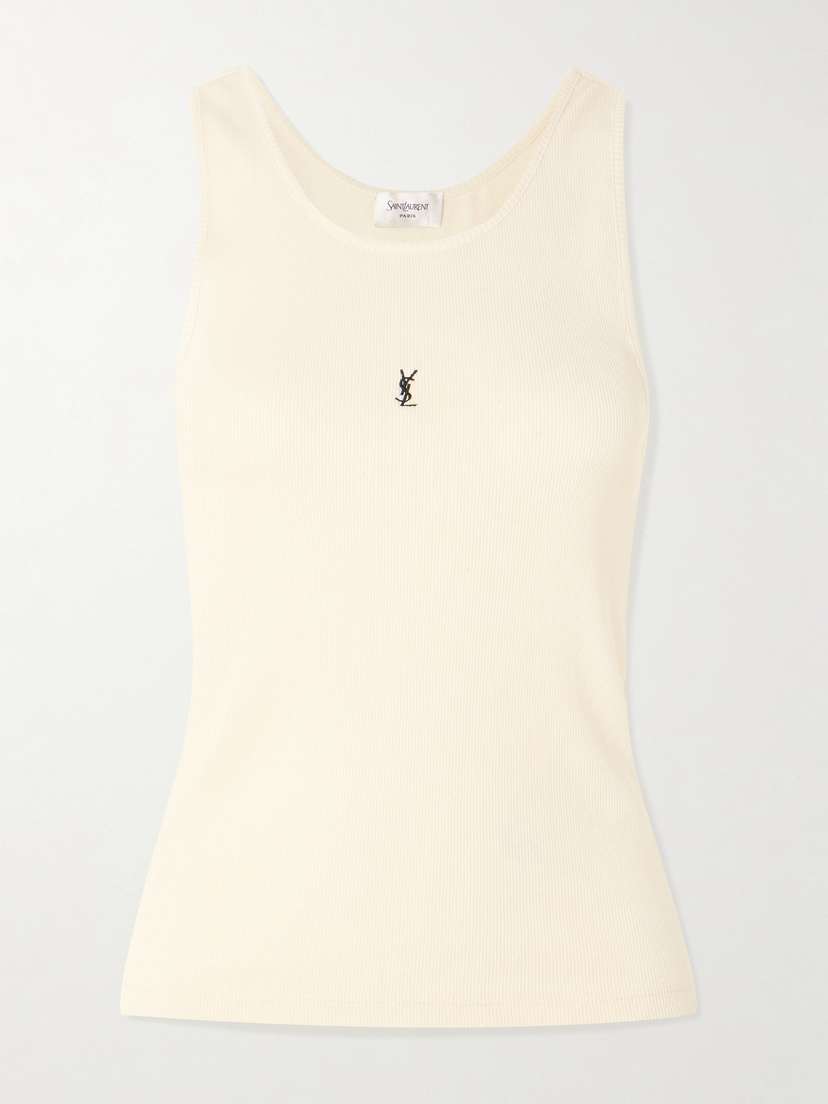 Saint Laurent Cassandre Embroidered Ribbed Cotton-jersey Tank