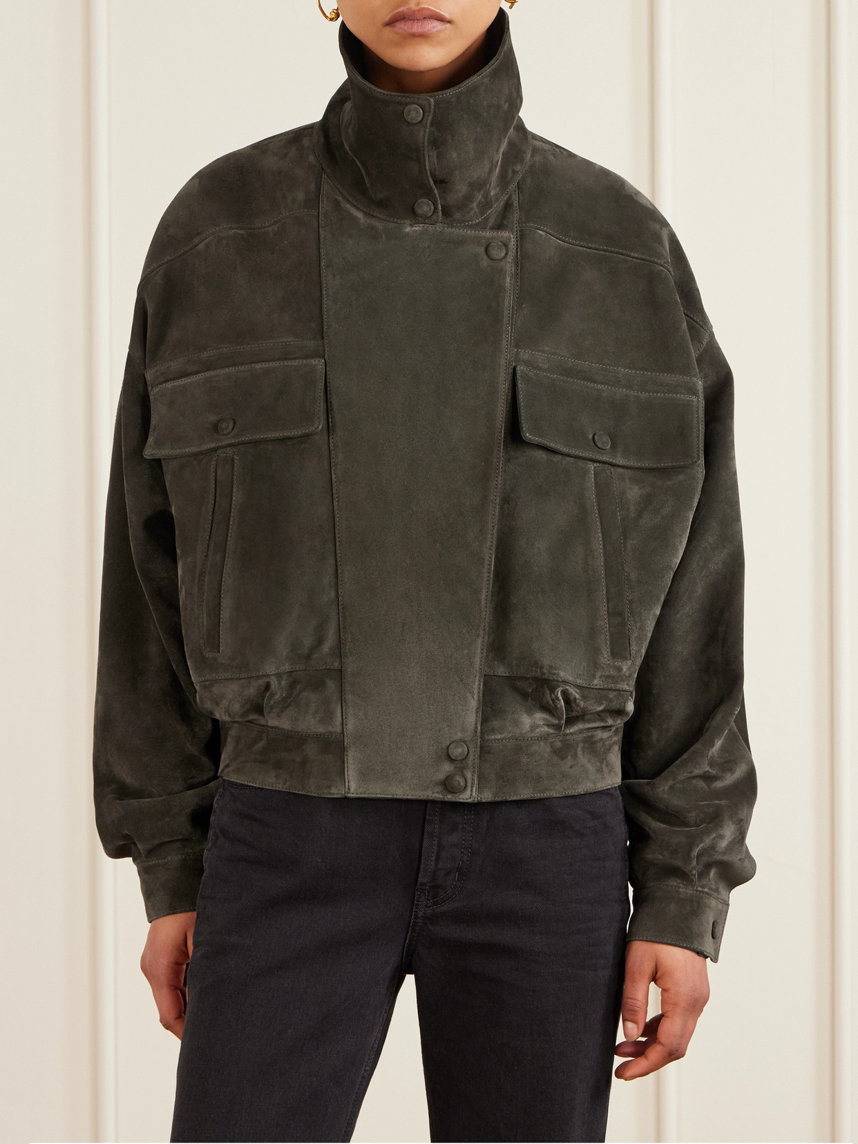 Saint Laurent Suede Jacket In Green