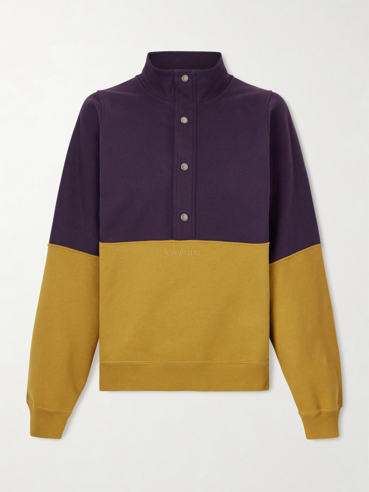 Saint Laurent Embroidered Two-tone Cotton-jersey Sweatshirt In Brown