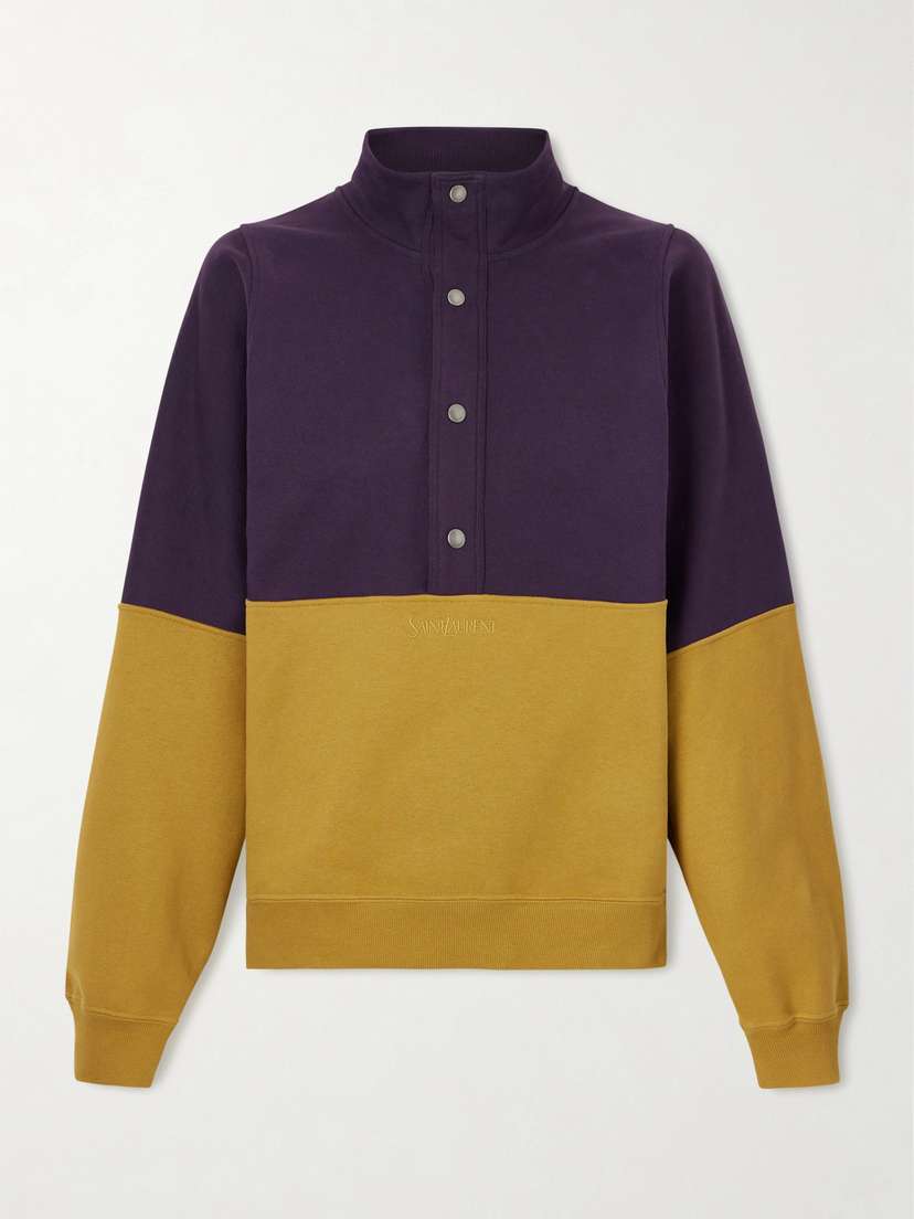 Saint Laurent Embroidered Two-tone Cotton-jersey Sweatshirt