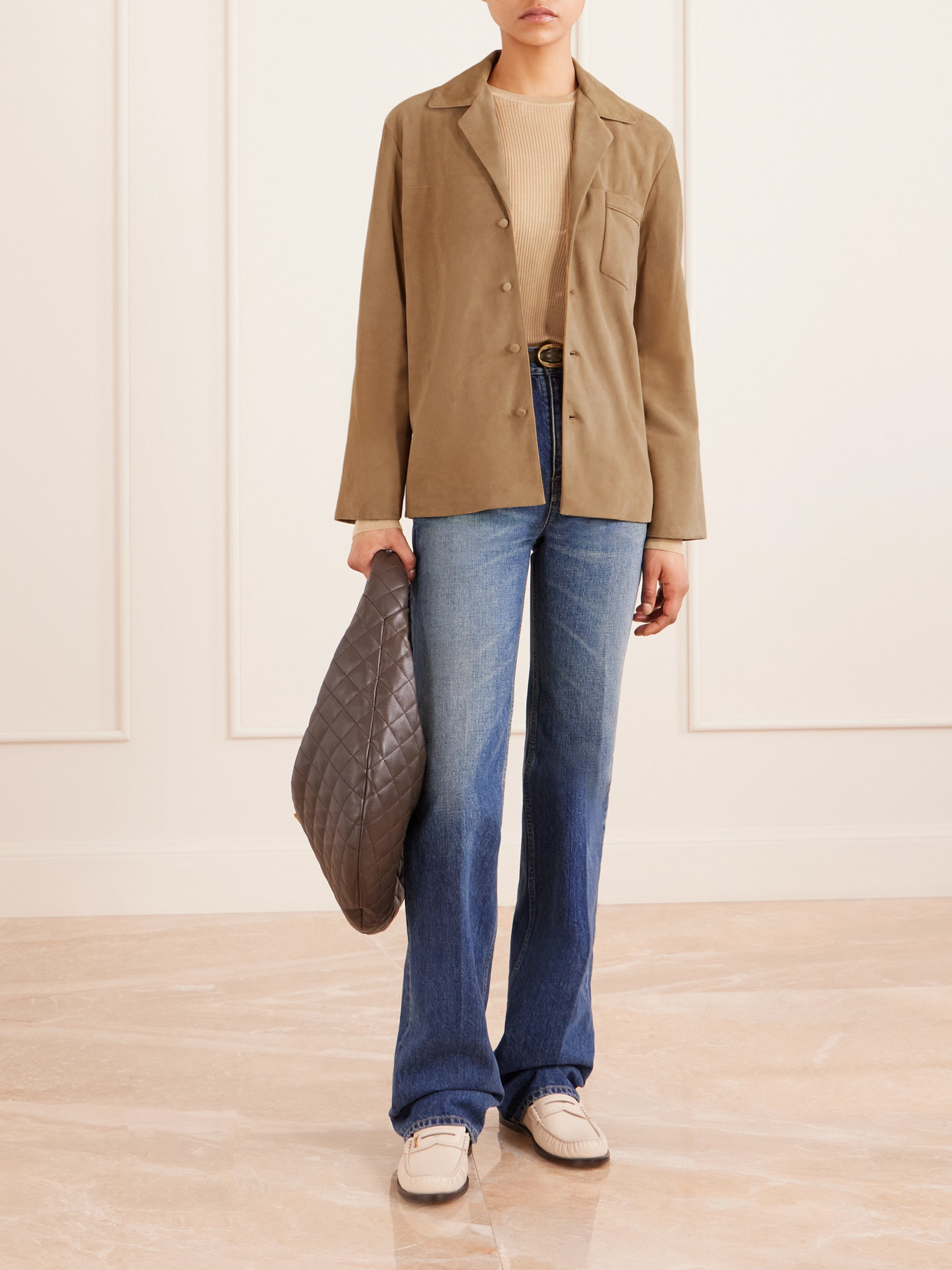 Saint Laurent Suede Shirt In Brown