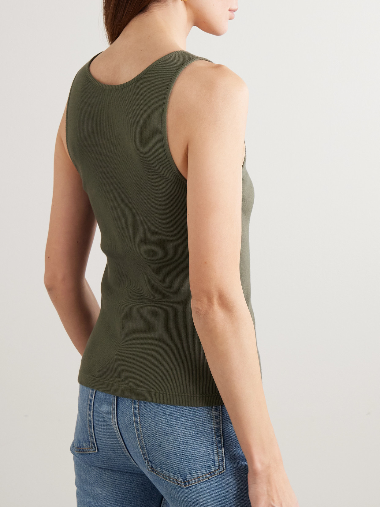 Saint Laurent Cassandre Embroidered Ribbed Cotton-jersey Tank In Green