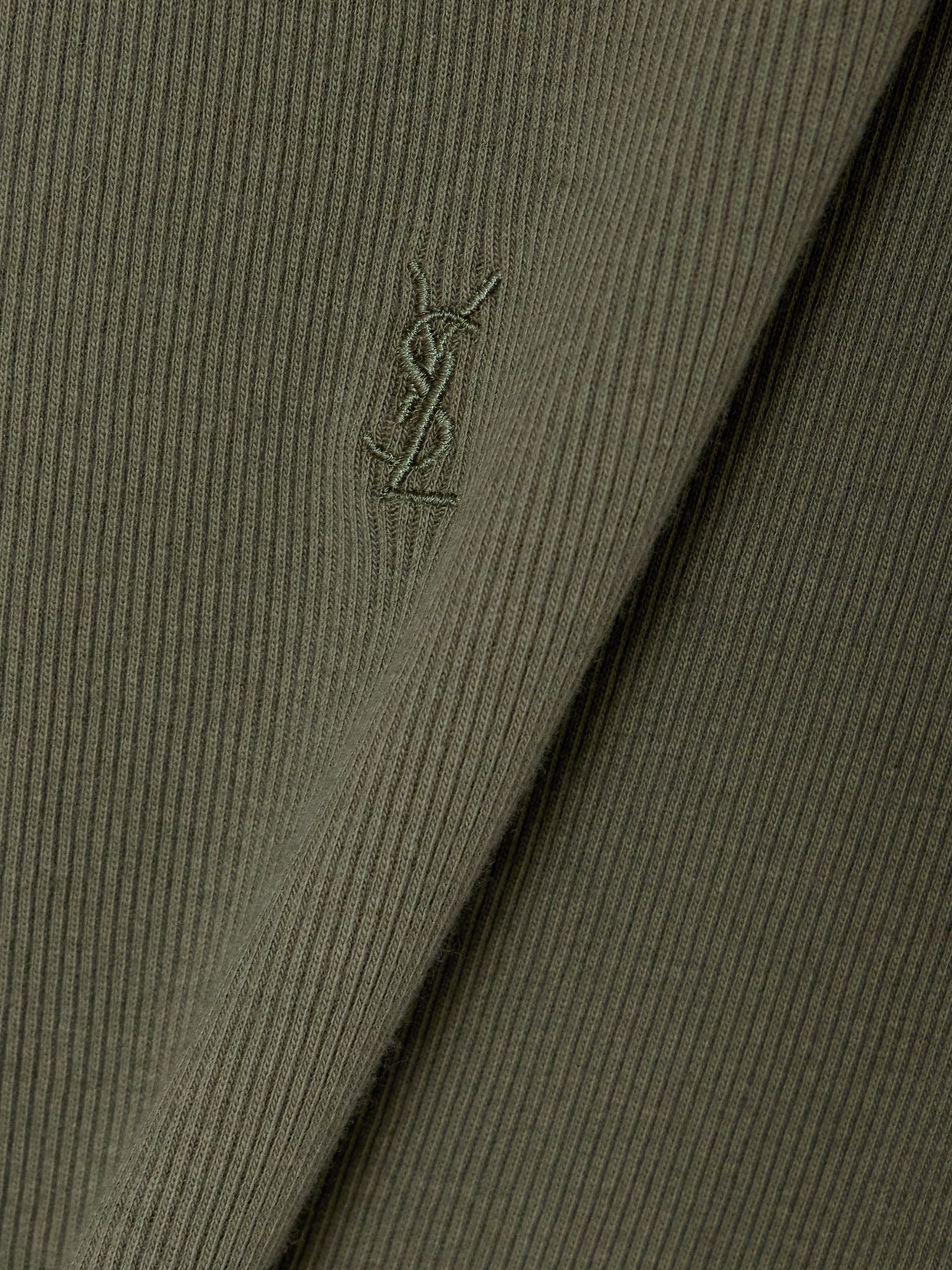 Saint Laurent Cassandre Embroidered Ribbed Cotton-jersey Tank In Green