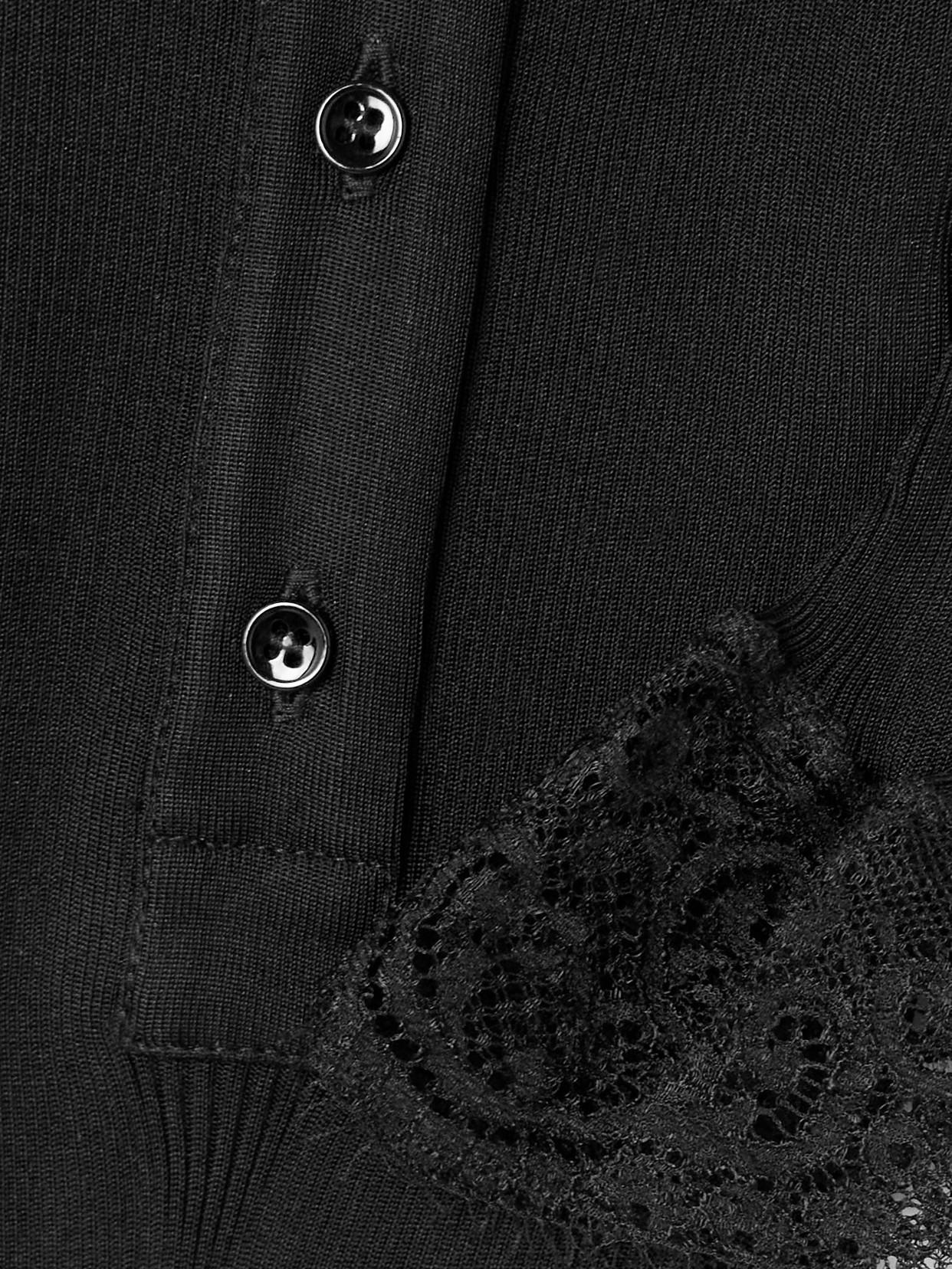 Saint Laurent Scalloped Lace-trimmed Ribbed Jersey Henley Top In Black