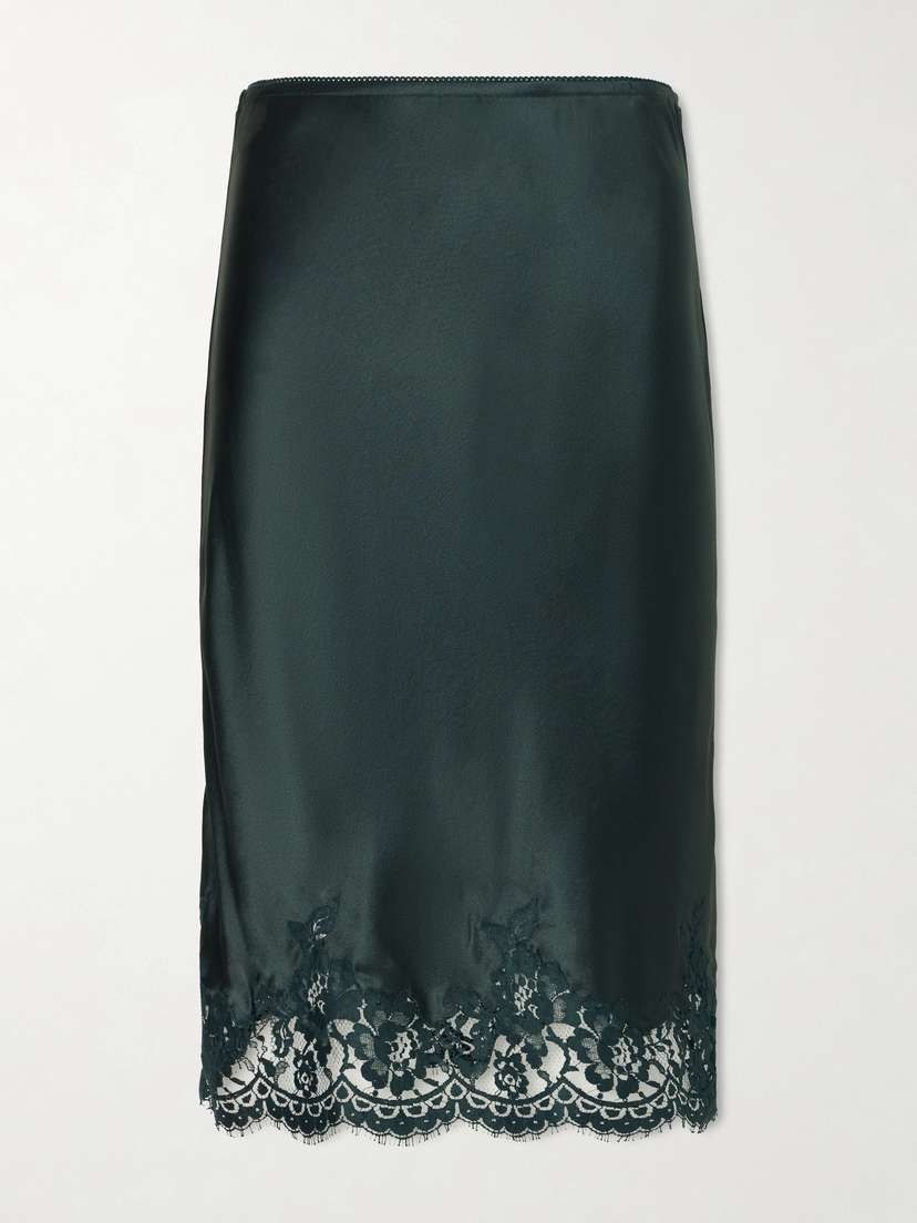 Saint Laurent Lace-trimmed Silk-satin Skirt