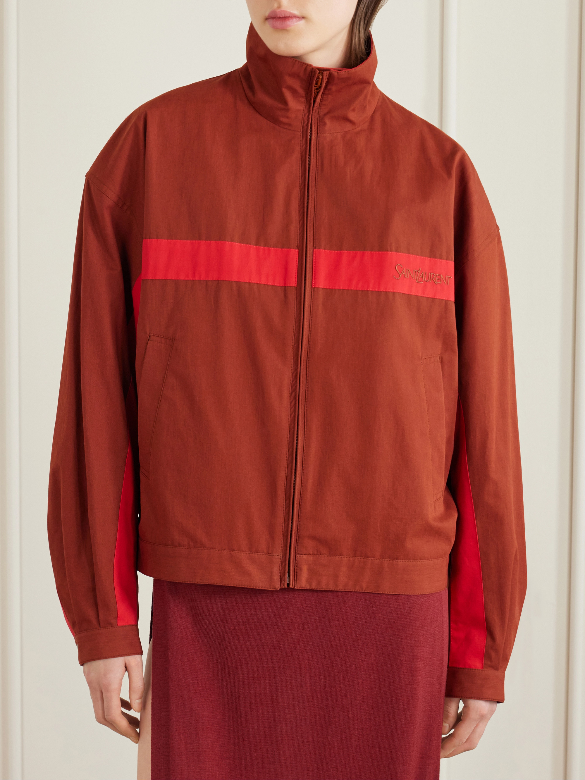 Saint Laurent Embroidered striped cotton jacket