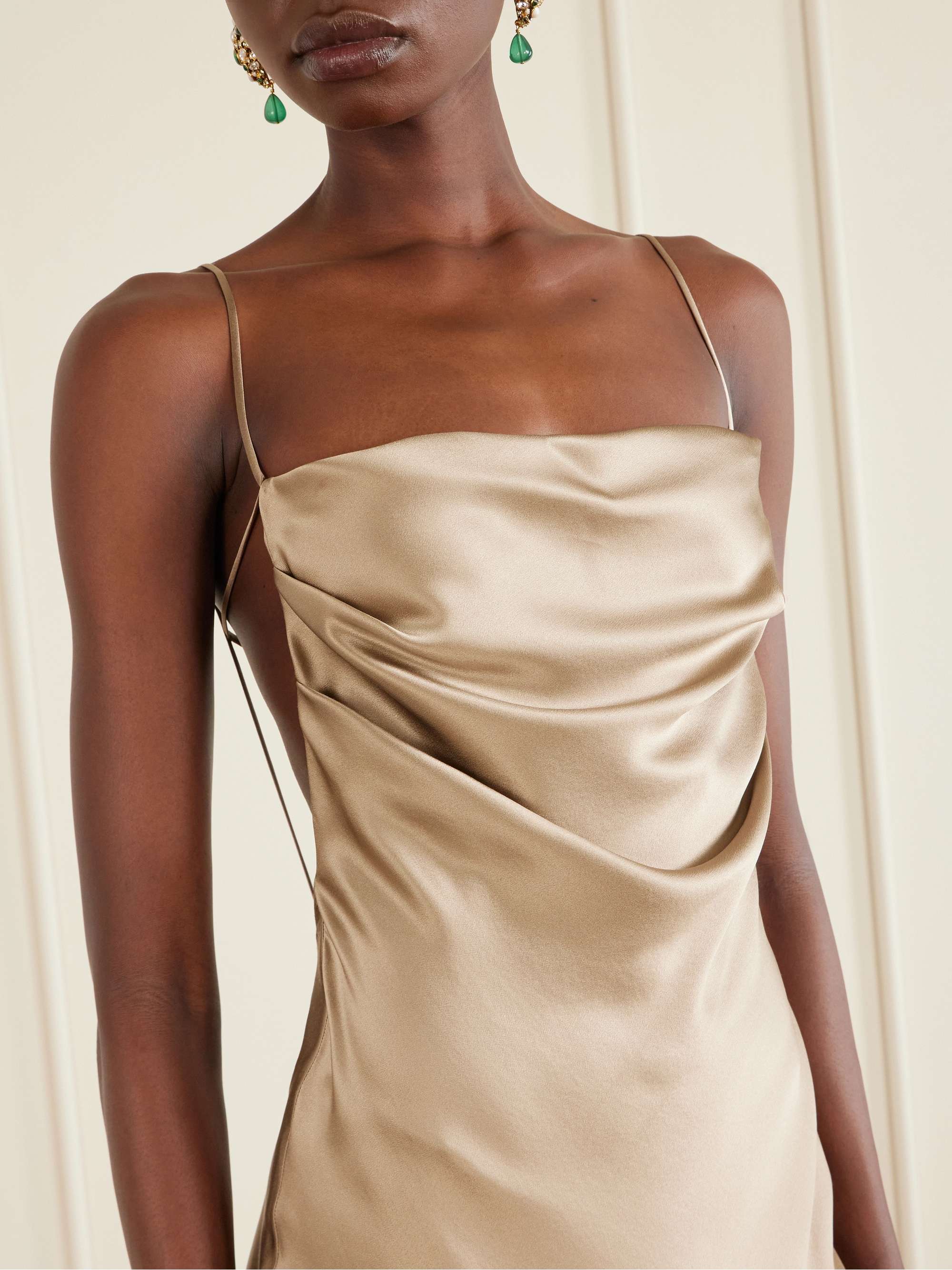 SAINT LAURENT Open-back draped silk-satin maxi dress | NET-A-PORTER
