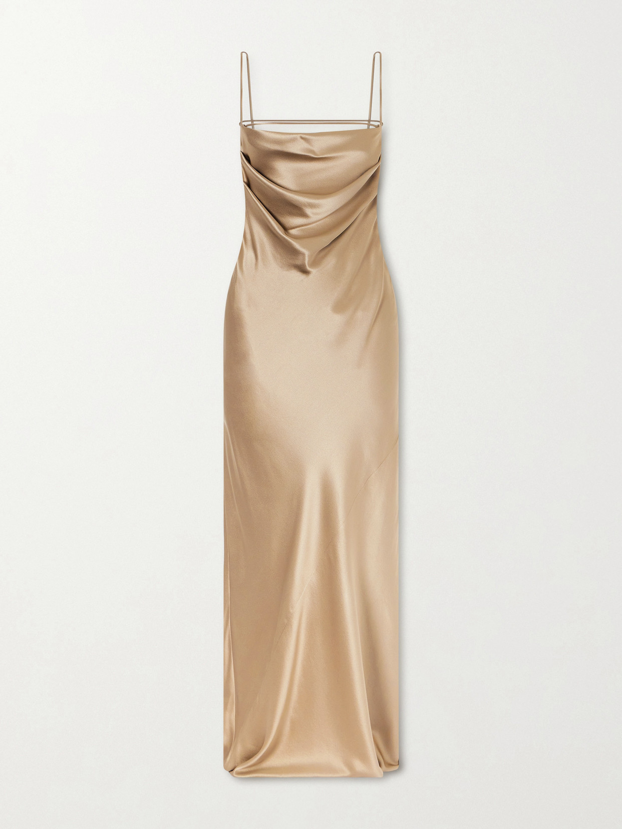 Saint Laurent Open-back Draped Silk-satin Maxi Dress In Neutral