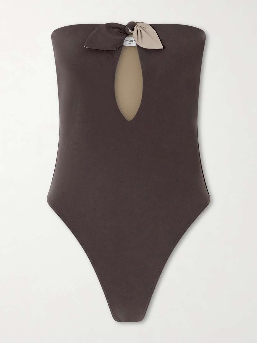 Saint Laurent Bow-detailed Strapless Swimsuit