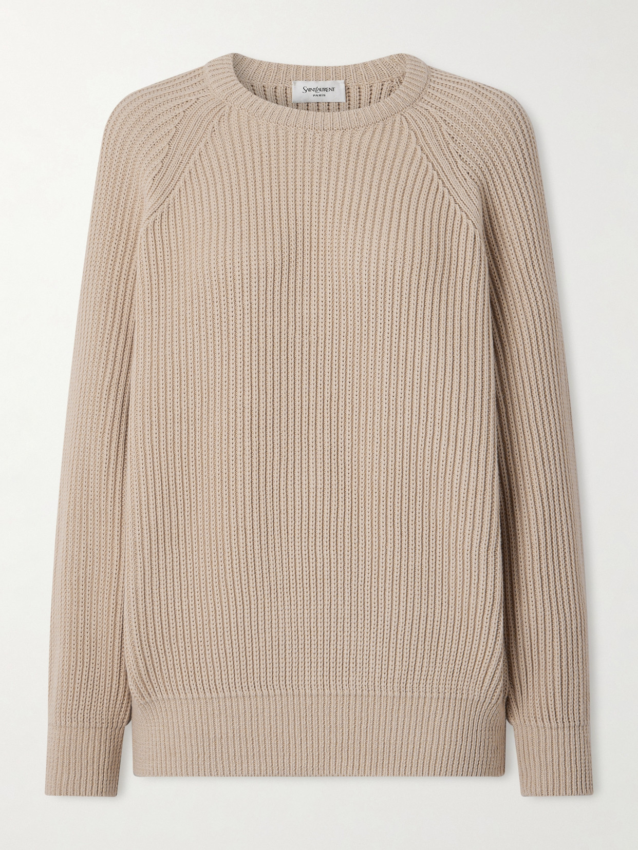 Saint Laurent Ribbed-knit Cotton Sweater In Neutral