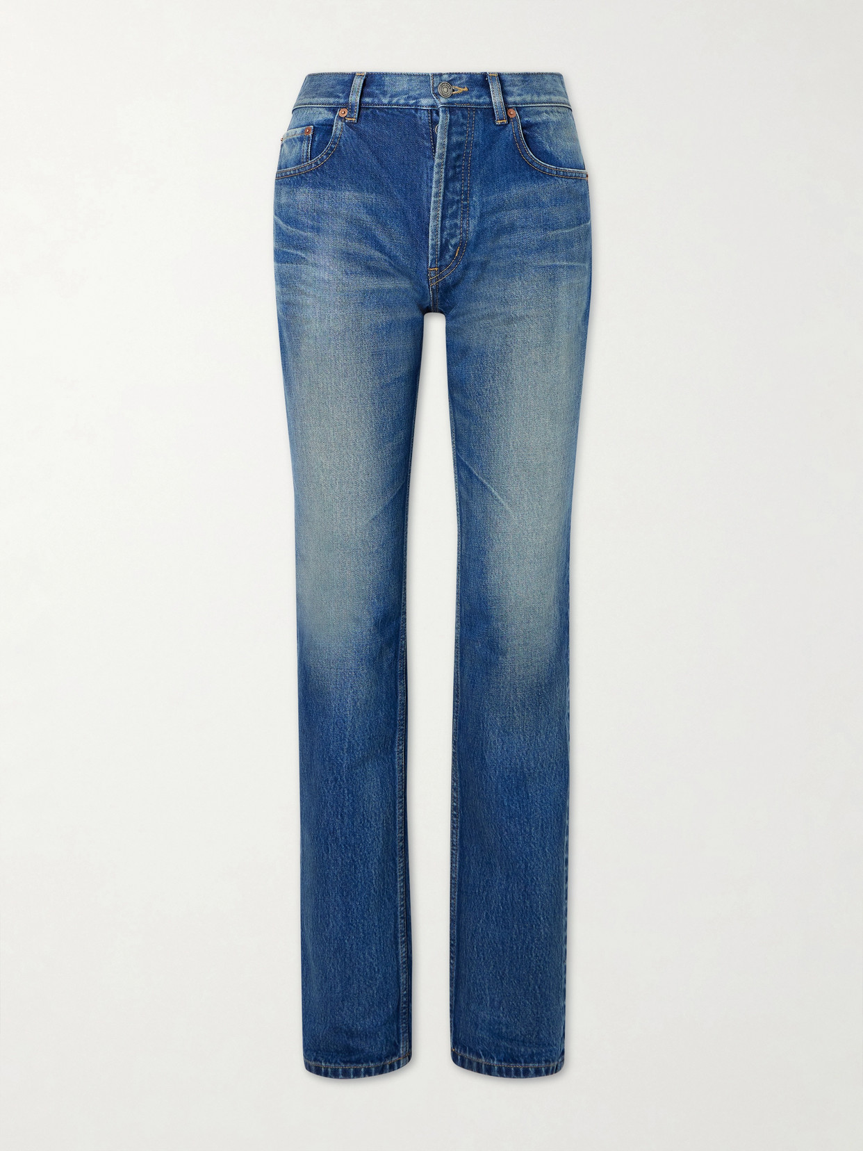 Saint Laurent Cropped High-rise Straight-leg Jeans In Blue