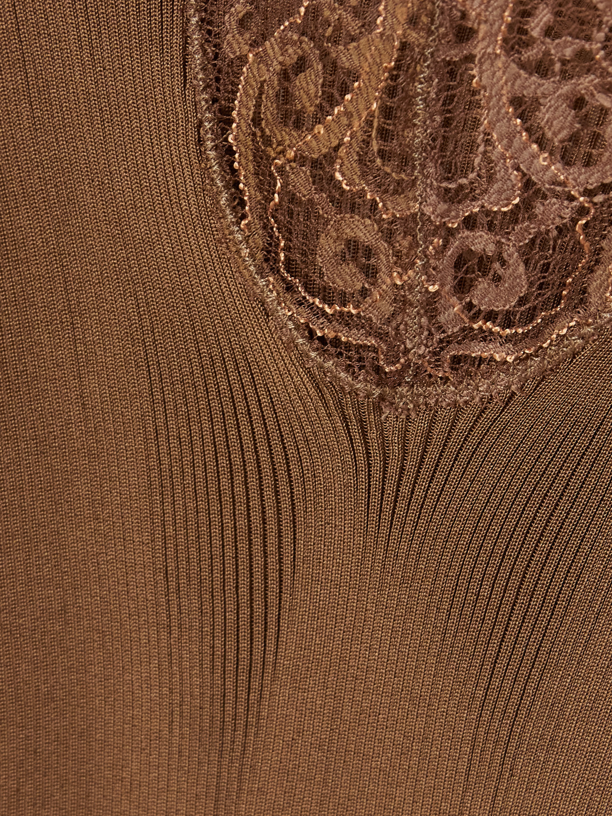 Saint Laurent Lace-trimmed Ribbed Silk-jersey Tank In Brown