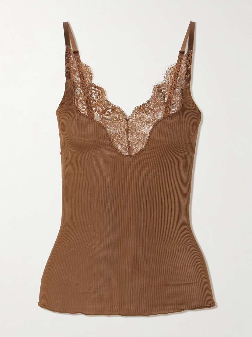 Saint Laurent Lace-trimmed Ribbed Silk-jersey Tank