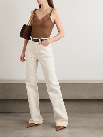 Saint Laurent Lace-trimmed ribbed silk-jersey tank