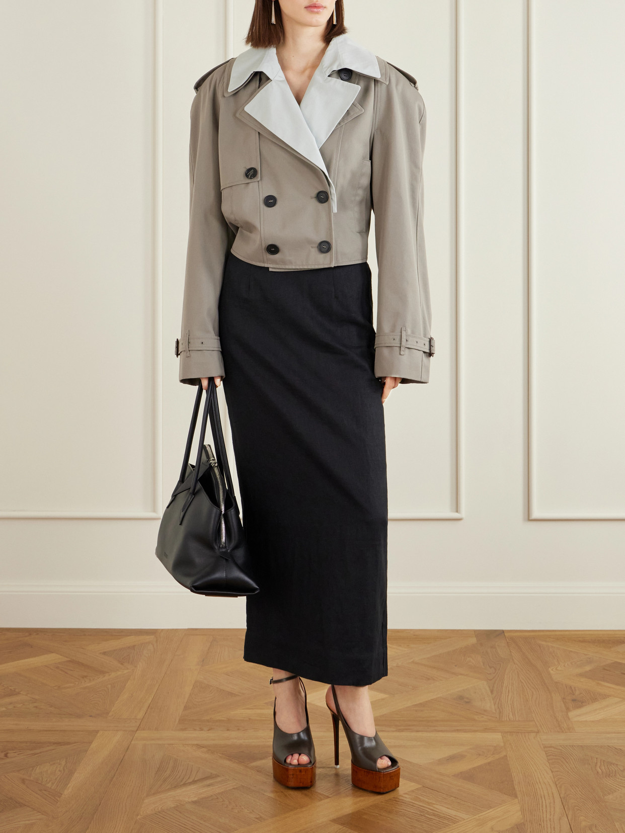 Attico Short Trench Jacket In Brown