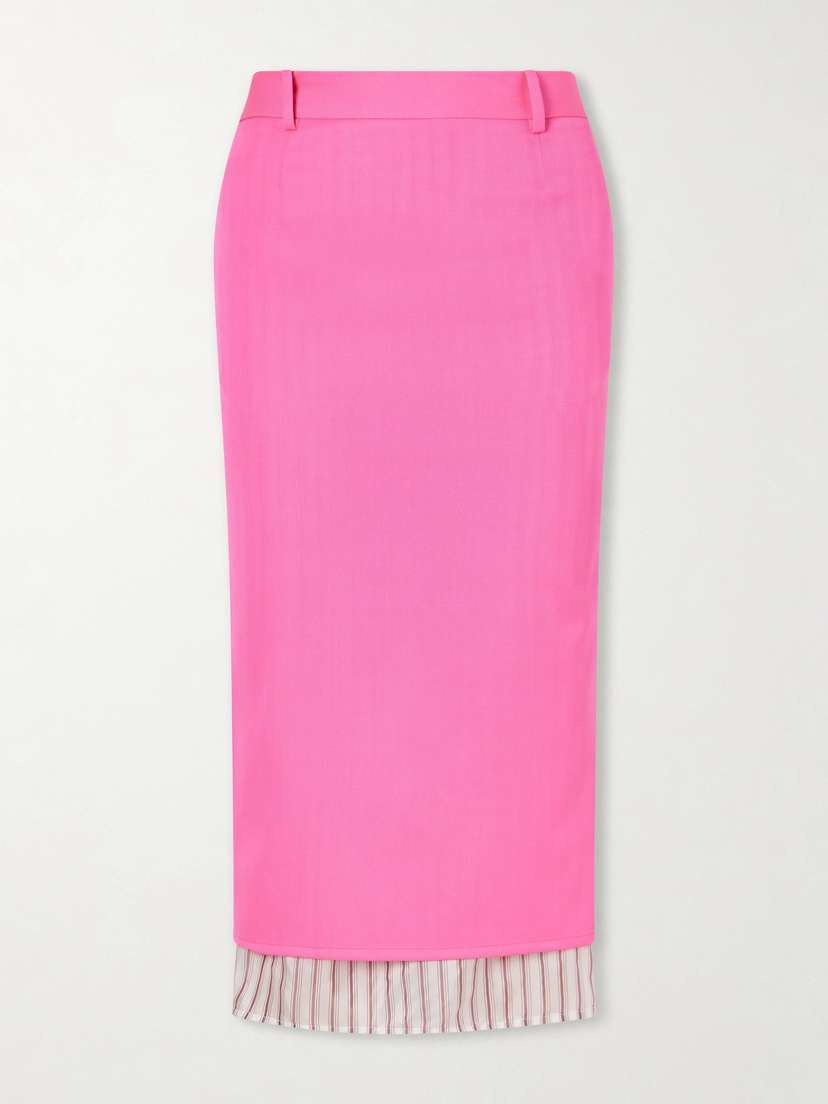 The Attico Layered Striped Wool-twill Midi Skirt
