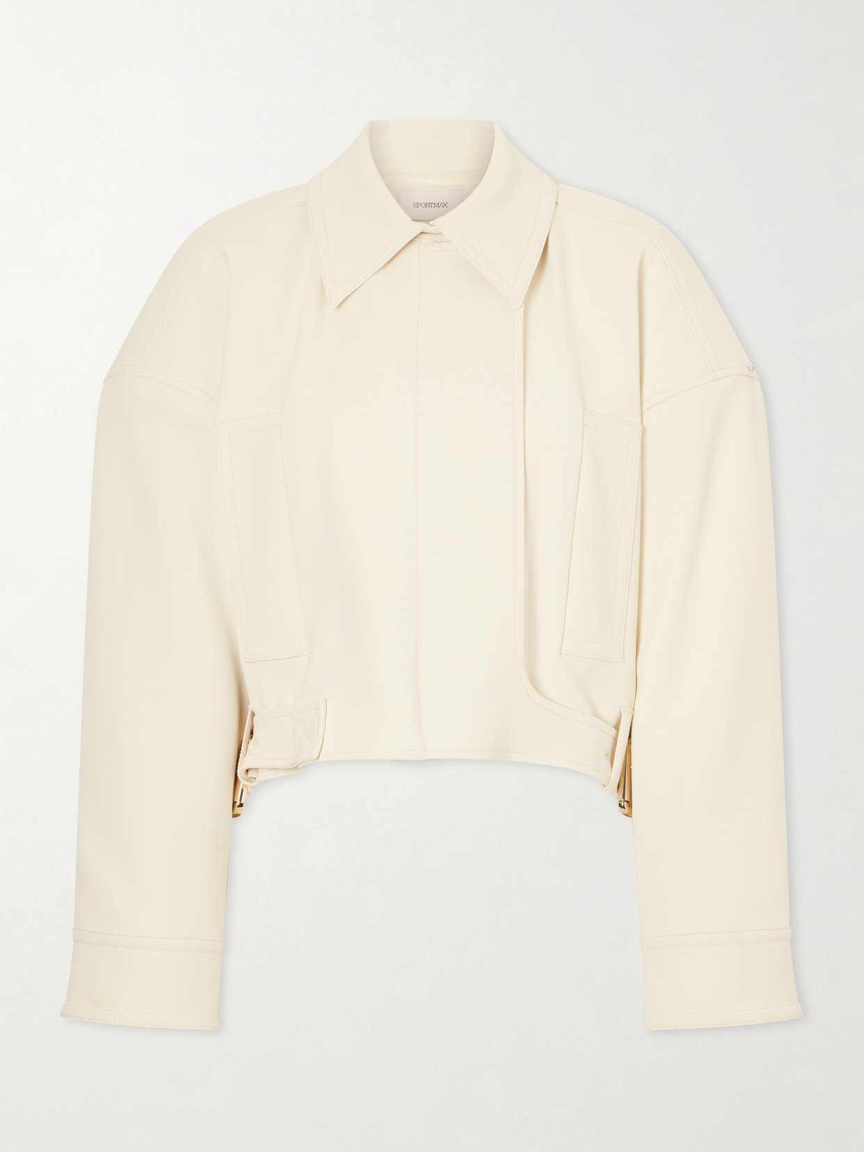 Sportmax Cropped Belted Woven Jacket In White