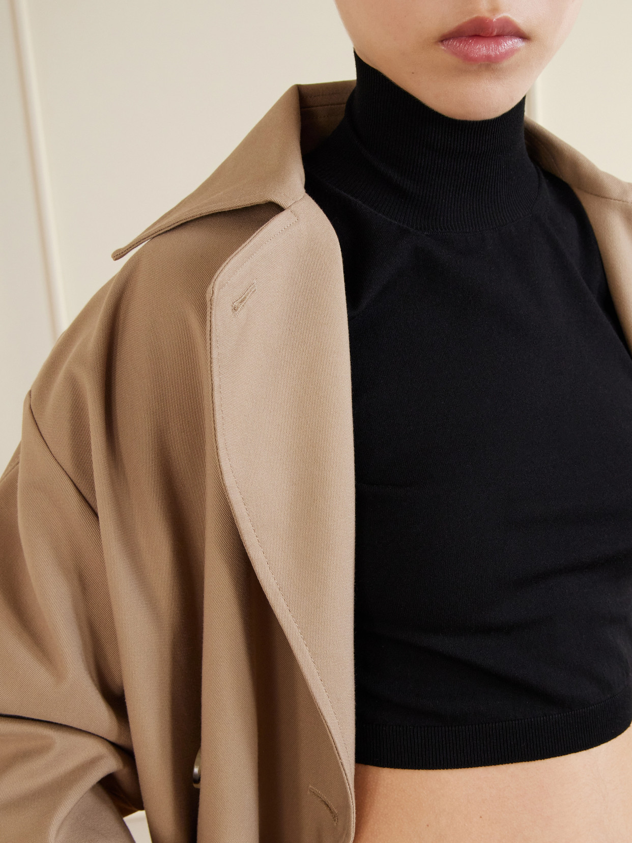 Canale Cropped Ribbed-Knit Turtleneck T-Shirt
