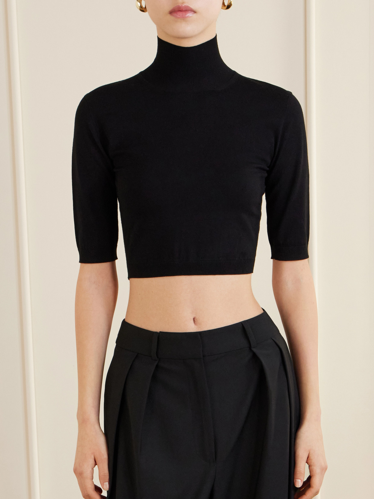 Canale Cropped Ribbed-Knit Turtleneck T-Shirt