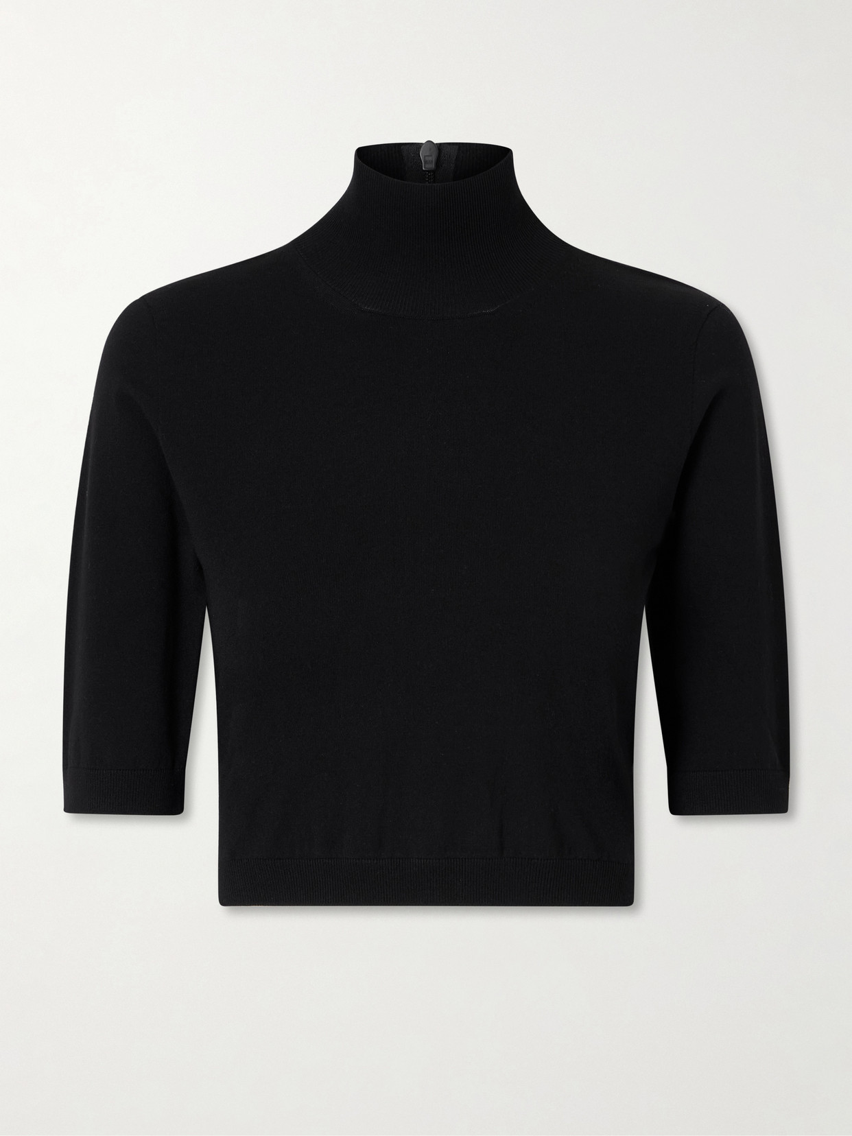 Max Mara Canale Cropped Ribbed-knit Turtleneck T-shirt In Black