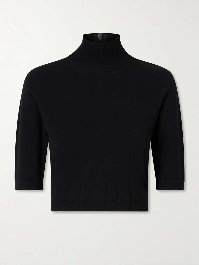 Max Mara Canale Cropped Ribbed-knit Turtleneck T-shirt