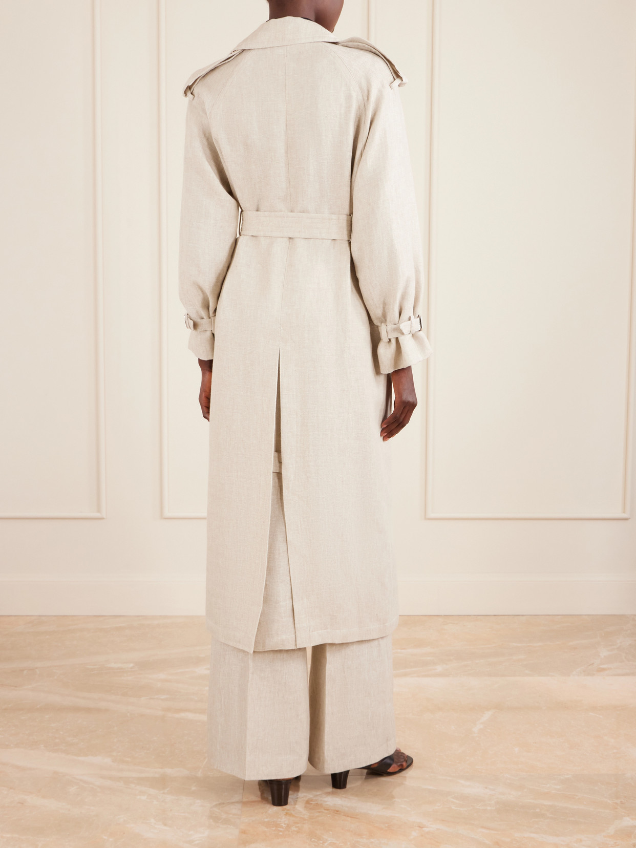 Belted Linen-Drill Trench Coat