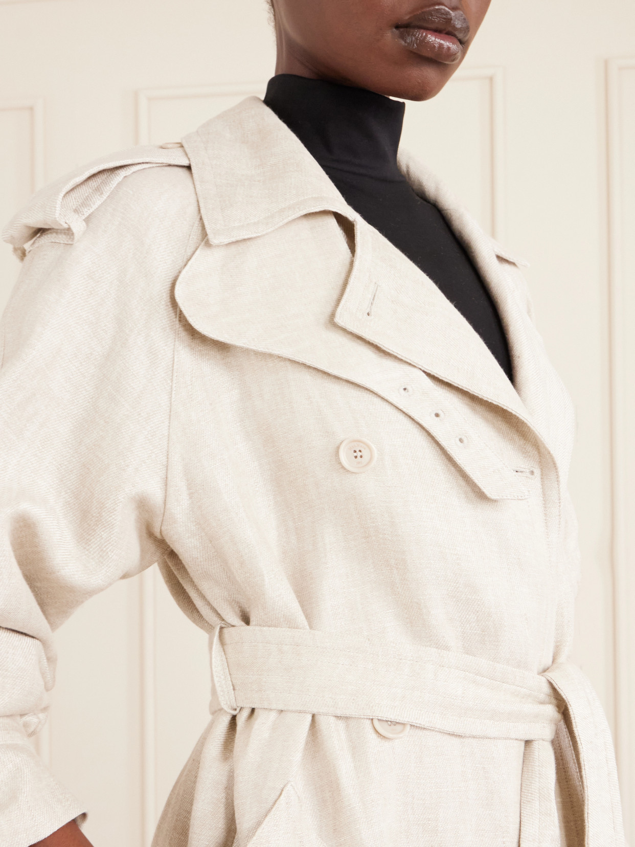 Belted Linen-Drill Trench Coat