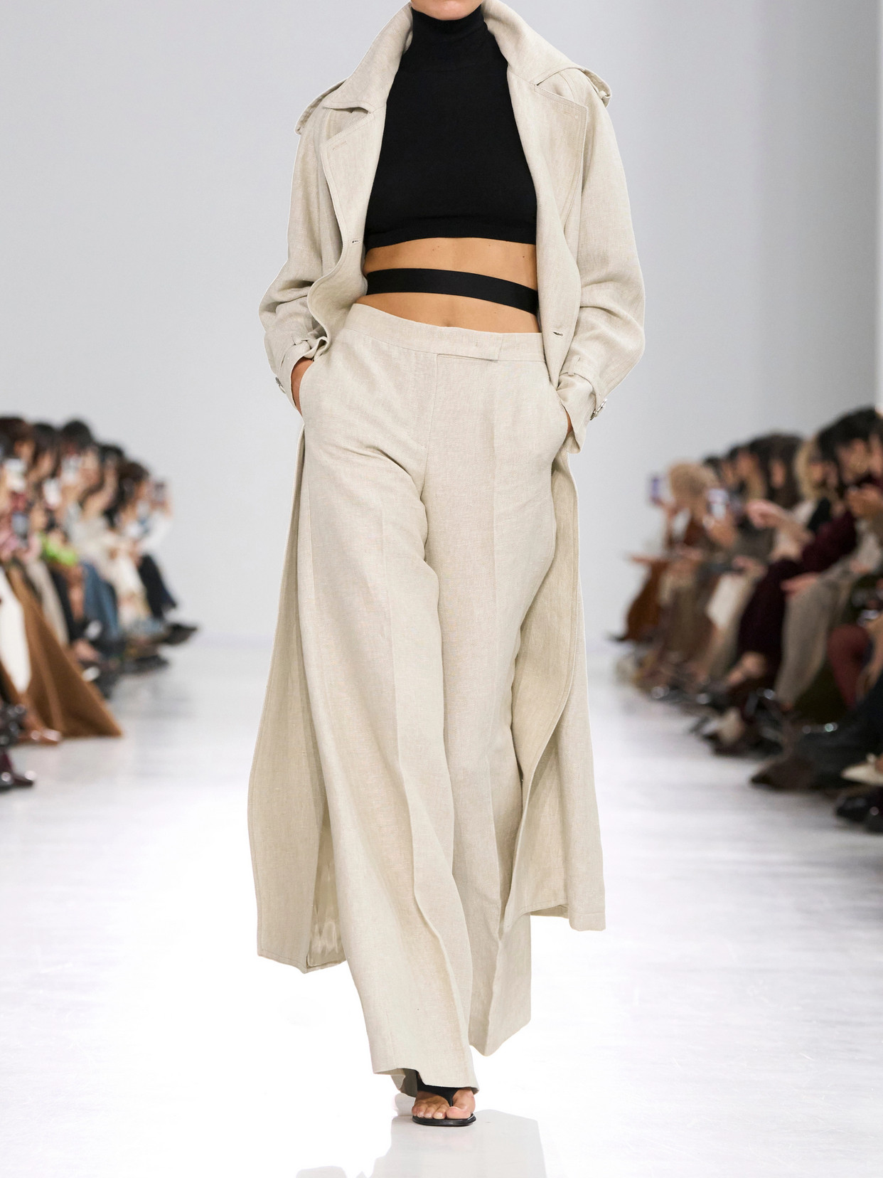 Belted Linen-Drill Trench Coat