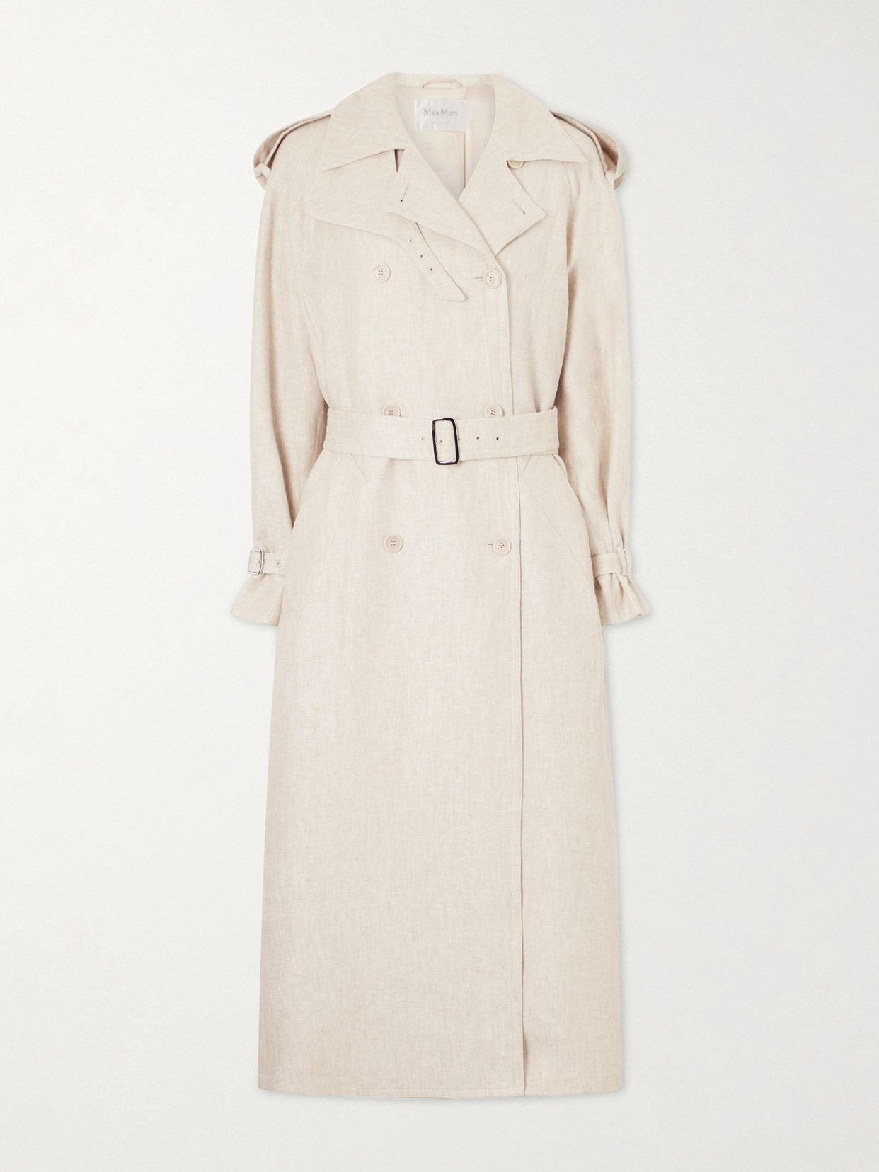 Max Mara Belted Linen-drill Trench Coat In Black