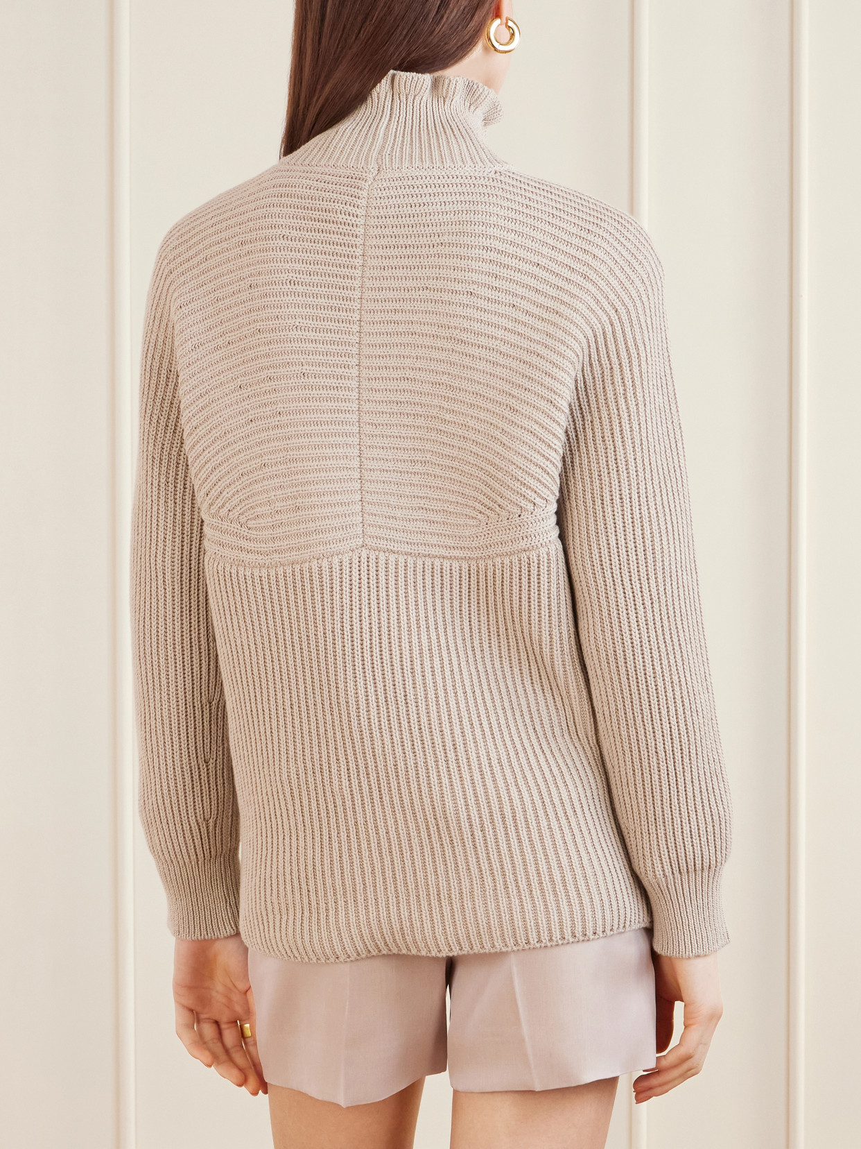 Camino Ruffled Ribbed-Knit Cotton Sweater
