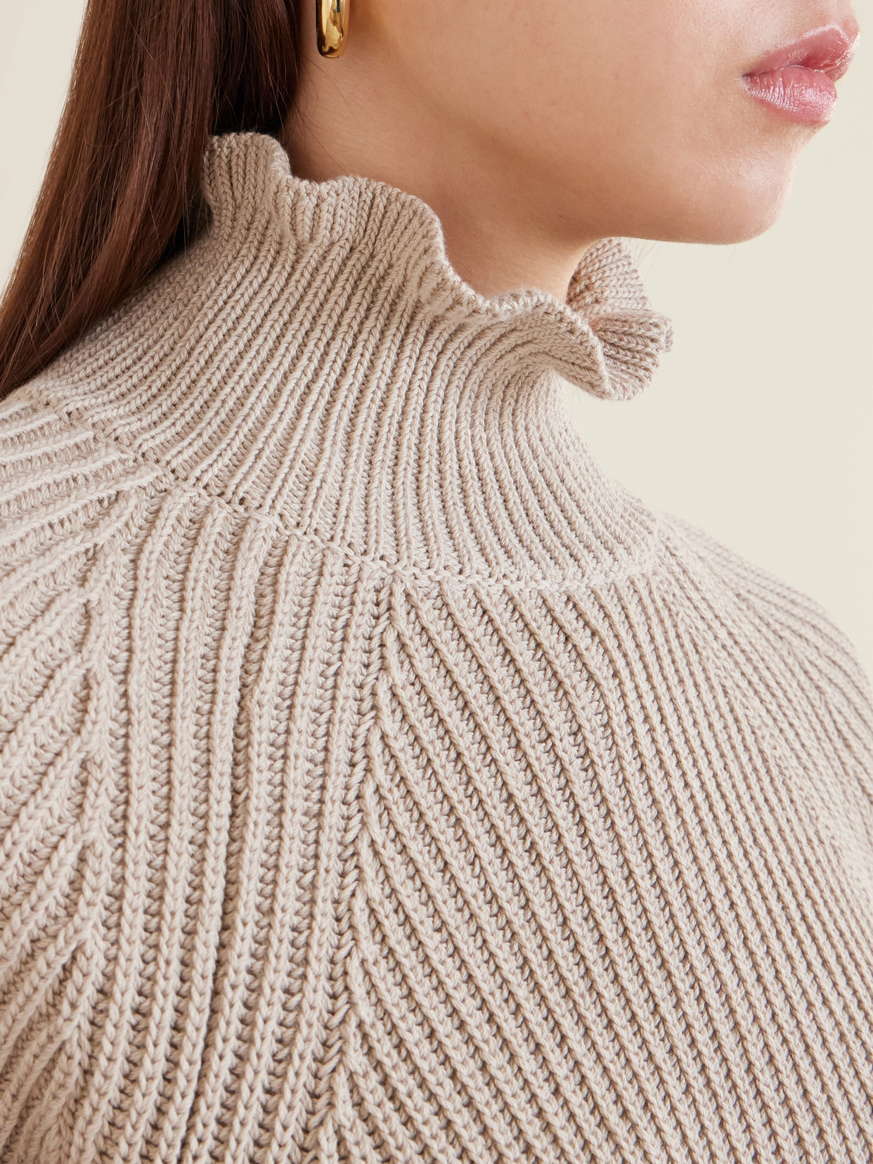 Camino Ruffled Ribbed-Knit Cotton Sweater
