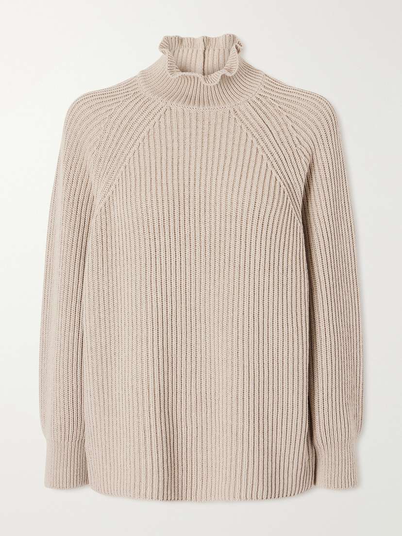 Max Mara Camino Ruffled Ribbed-knit Cotton Sweater