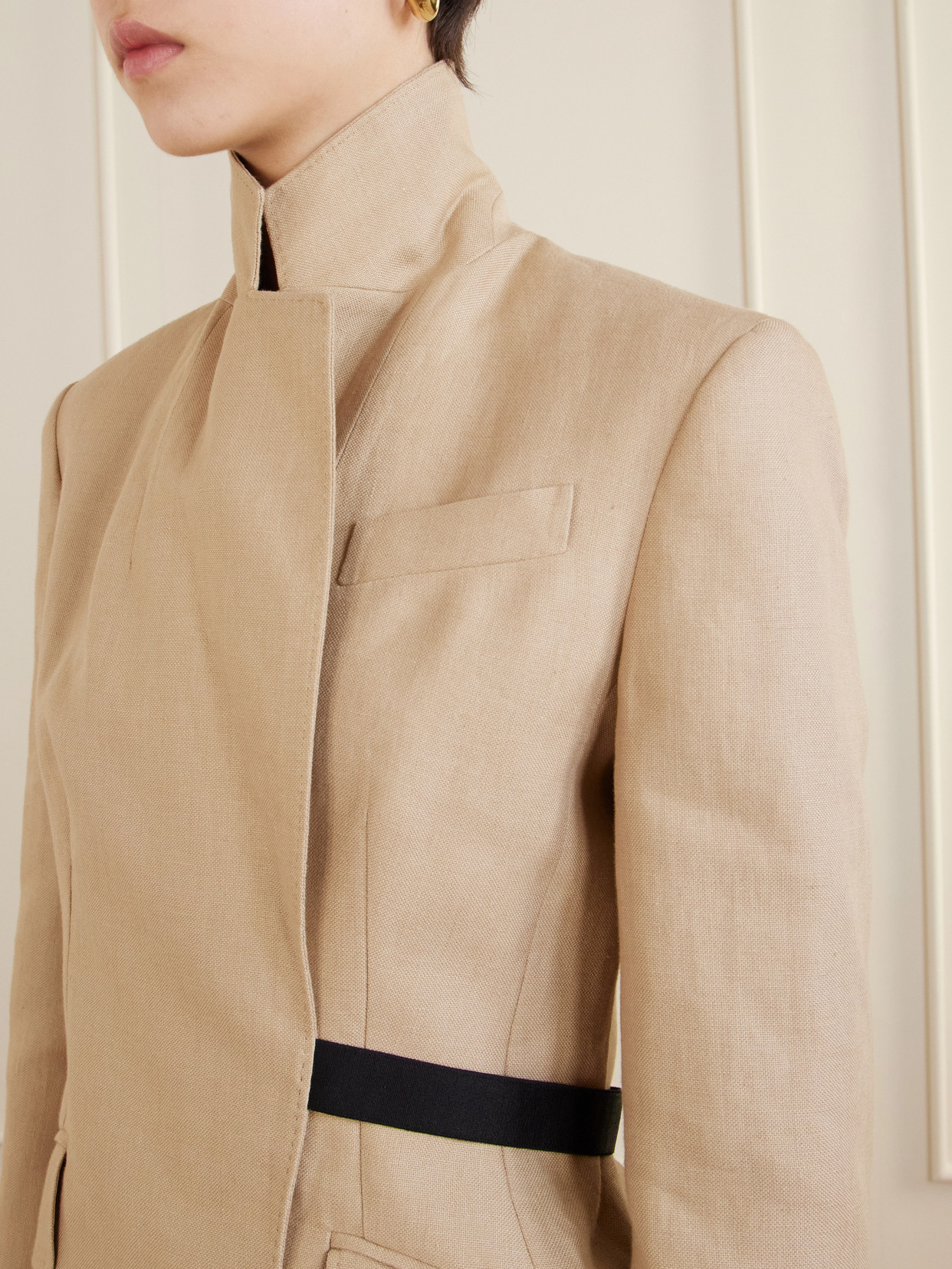 Max Mara Fionda Double Breasted Linen Blazer In Neutral
