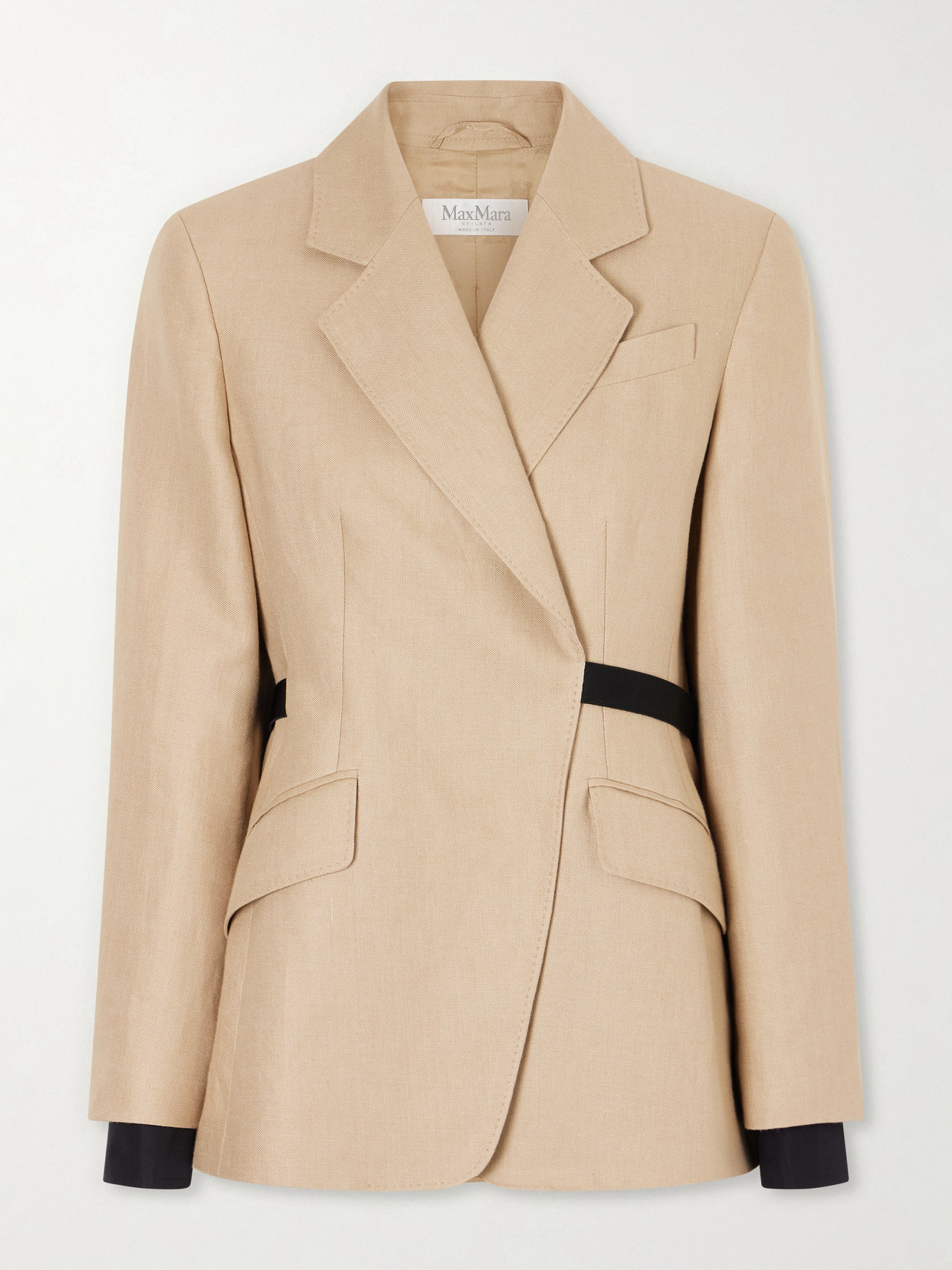 Max Mara Fionda Double Breasted Linen Blazer In Neutral